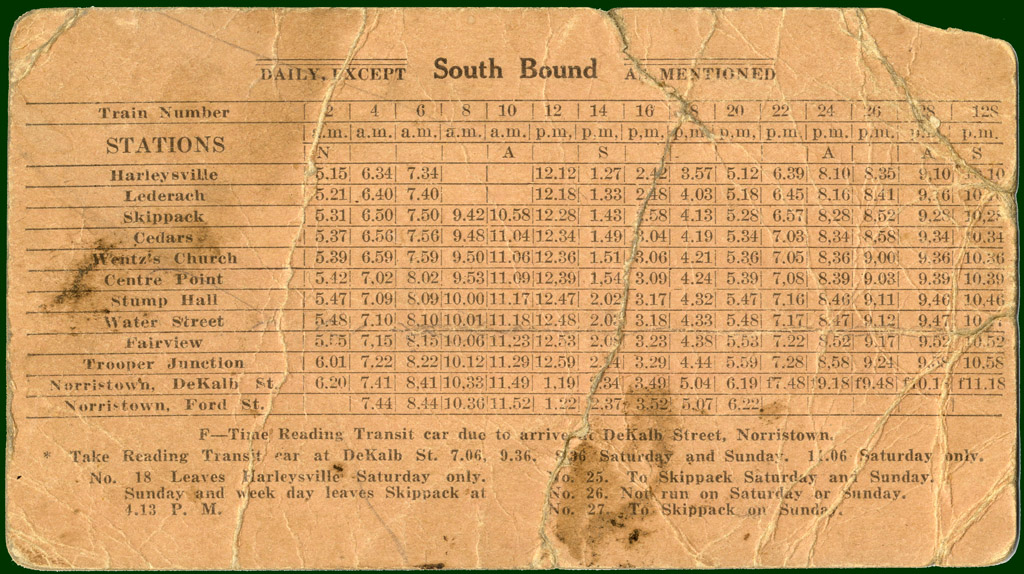1923 trolley timetable