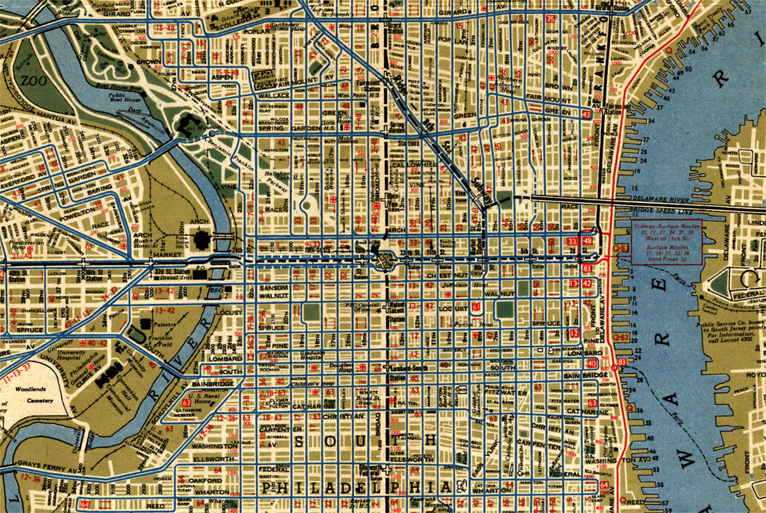 Philadelphia Trolley Streets 1944 Ptc Street Map